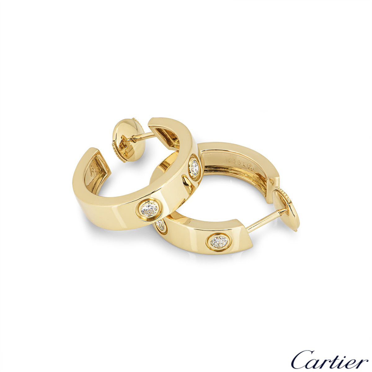 Cartier Yellow Gold Diamond Love Hoop Earrings Rich Diamonds